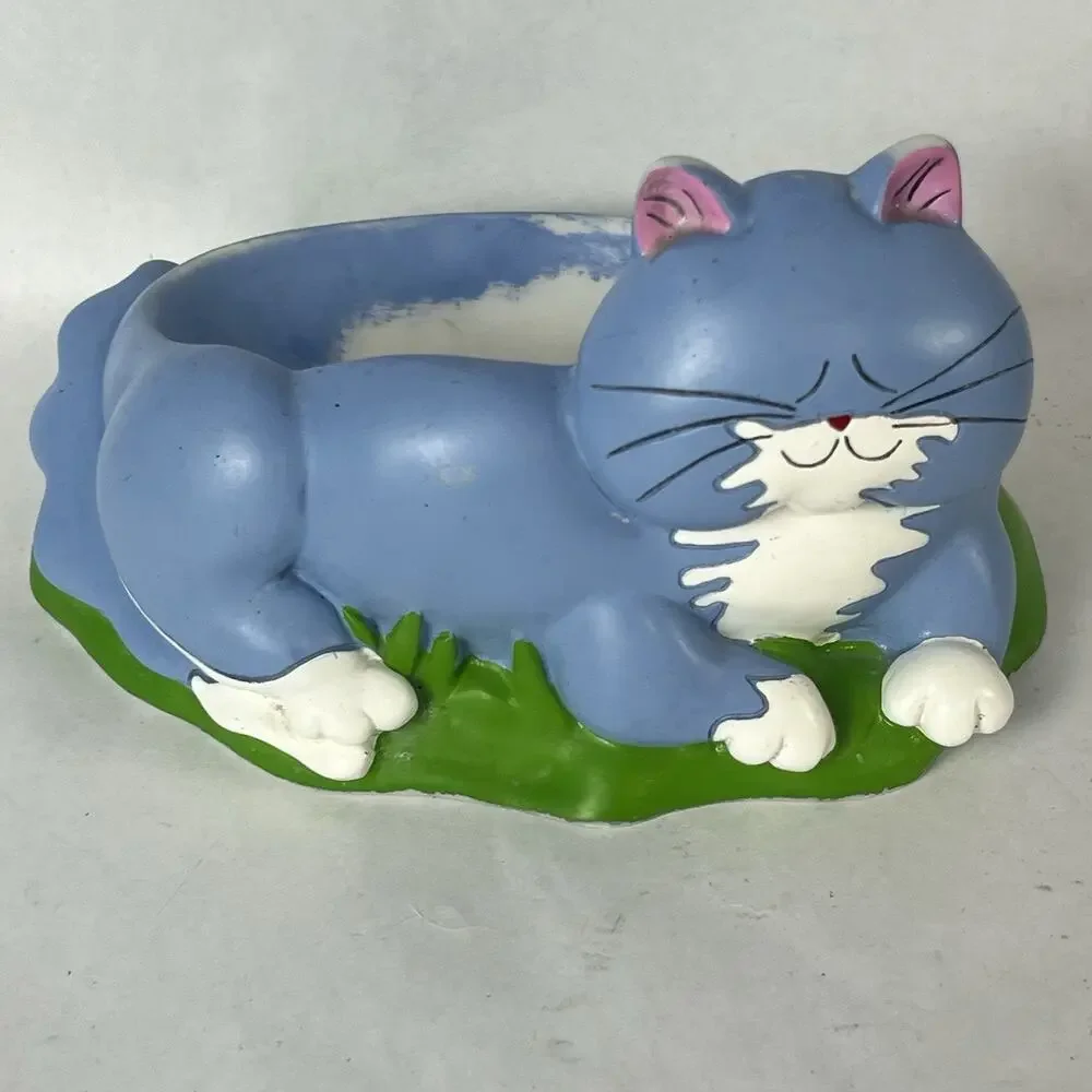 Vtg Anne Ormsby Fat Cats Blue Kitty Soap Trinket Dish Whimsical Cat Lover Decor